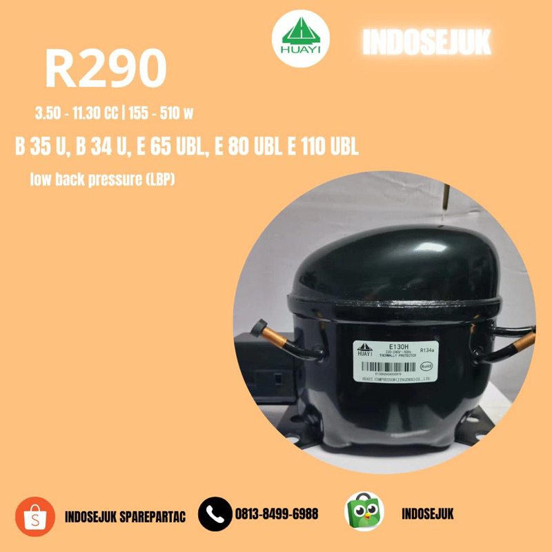 COMPRESSOR KULKAS/FREEZER 1/5PK R290 | KOMPRESOR HUAYI B45U 1/5PK R290 KULKAS/FREEZER | HUAYI B 45 U
