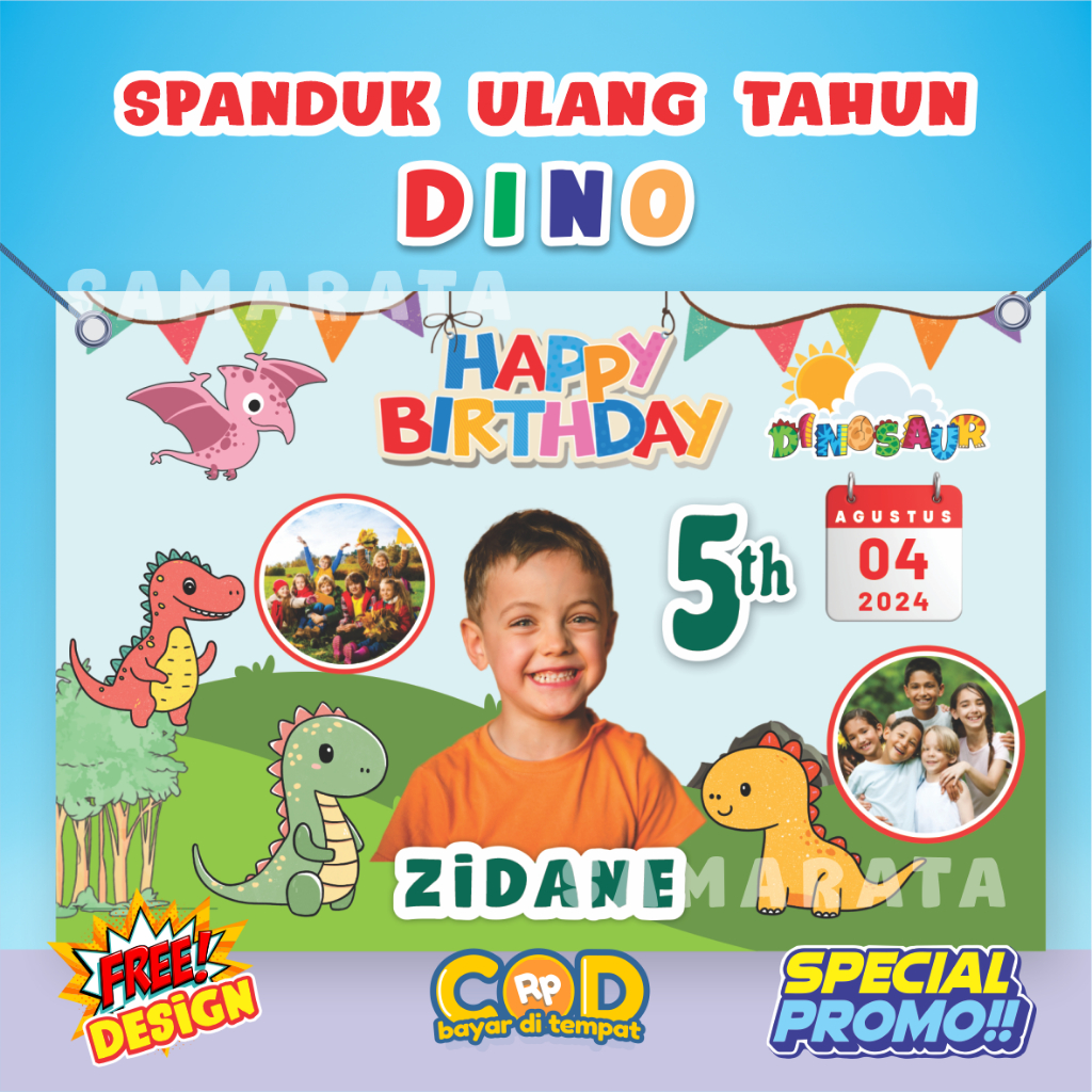 Dino Spanduk Ulang Tahun Anak Dino Banner Ulang Tahun Custom Anak