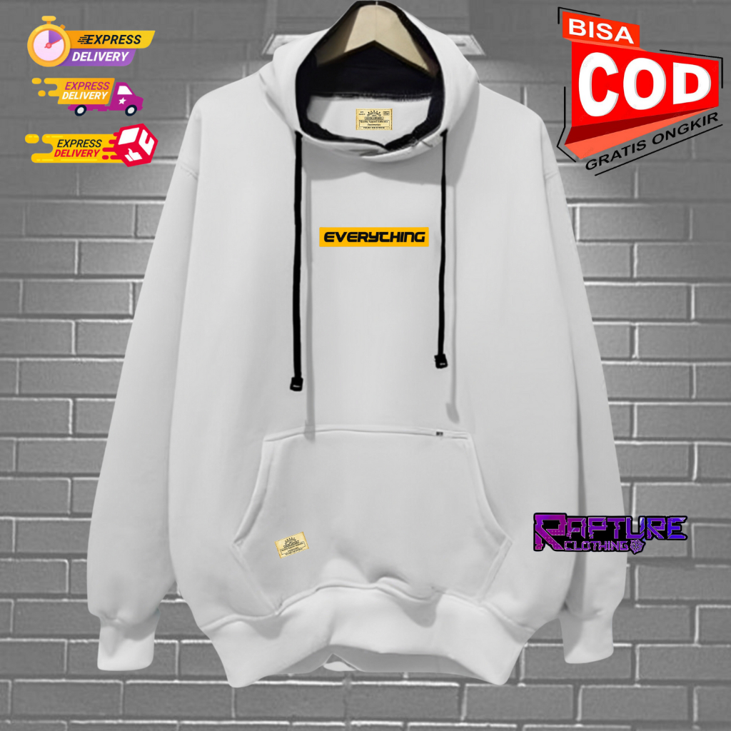 Hodie Sweater Cowok Remaja Unisex Warna Putih List EVERYTHING Original Aesthetic Cod Terbaru Terpopu