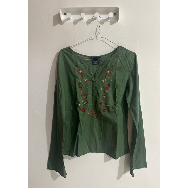 Abercrombie & Fitch Embroidery Olive Top
