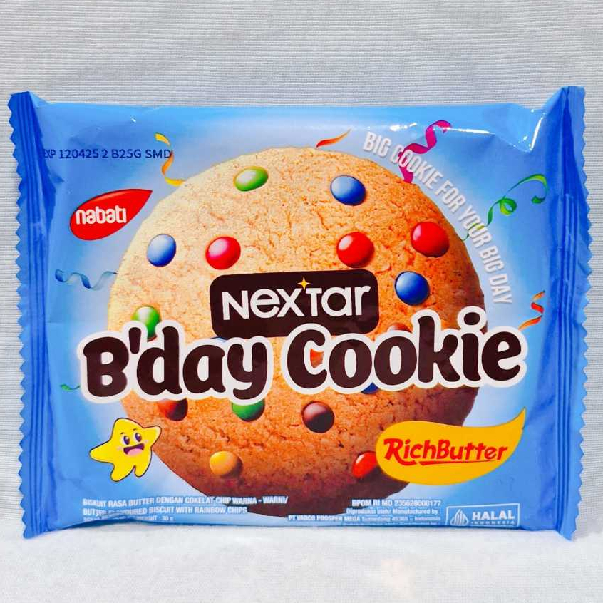 

Nabati Nextar BIG COOKIE FOR YOUR BIG DAY B'day Cookie RichButter Biskuit Rasa Butter dengan Cokelat CHIP WARNA-WARNI Birthday 30gr