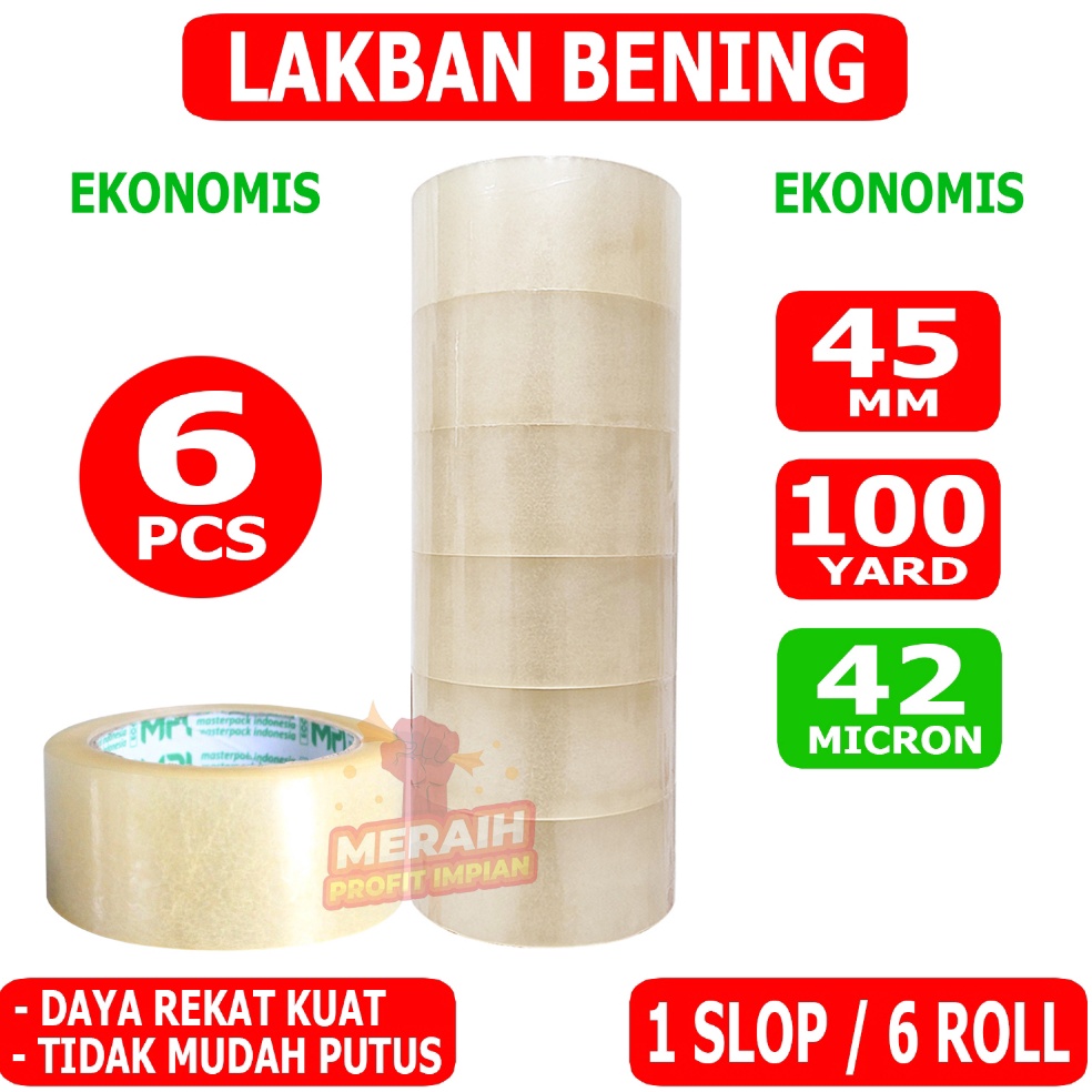 

KODE X33C 1 SLOP6 PCS Lakban Bening Ekonomis 45 mm x 1 Yard Lakban MPI Ekonomis Termurah