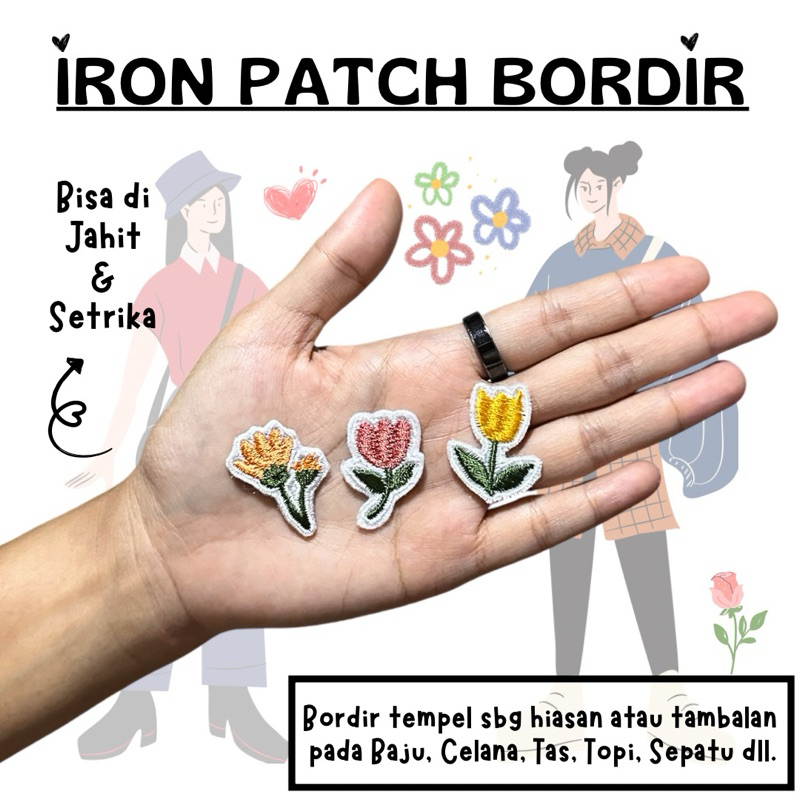 ( SUDAH ADA LEM TINGGAL SETRIKA ) BORDIR BUNGA MINI TEMPEL BISA DI JAHIT BORDIRAN LUCU BORDIL KARAKT