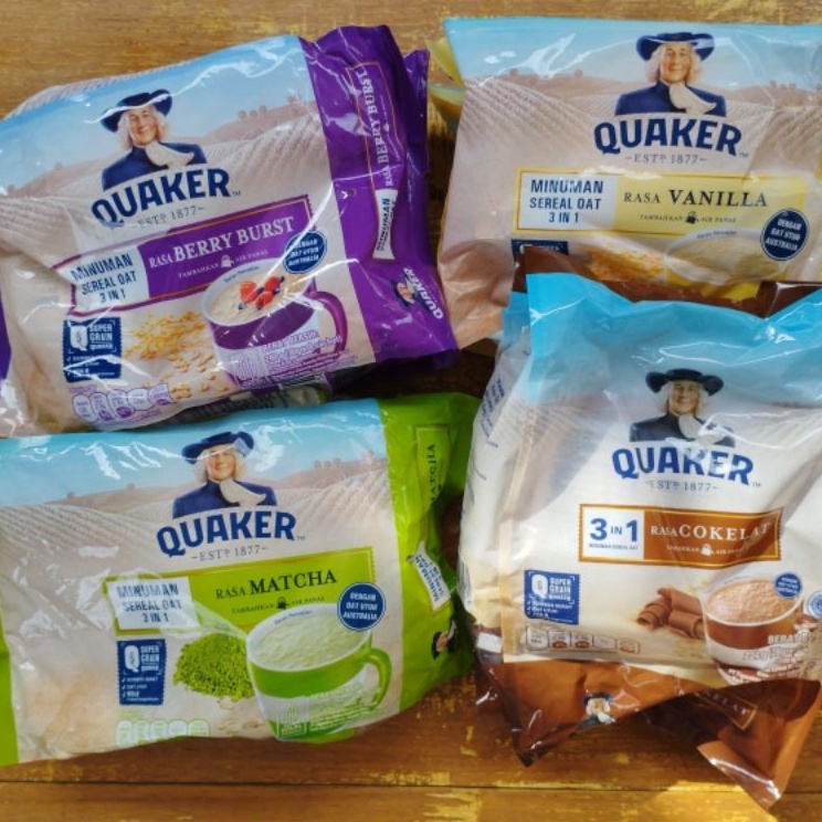 

Buy Now Quaker oat oats minuman sereal 3 in 1 3in1 Vanilla cokelat berry burst matcha 224gr 28gr x 8 sachet