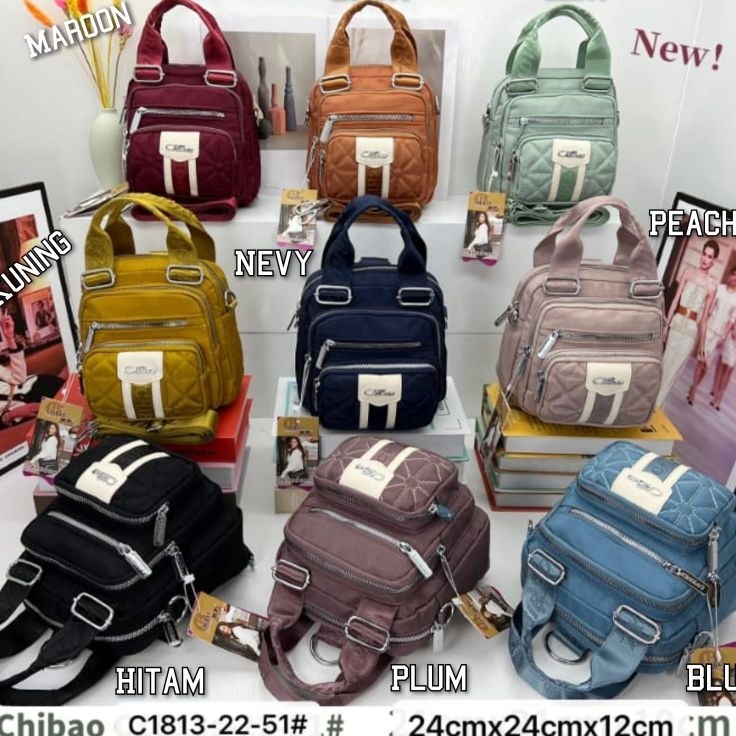 Big Promote  Tas Wanita Ori CHIBAO Kanvas Bordir 3in1 ransel slempang jinjing CB1813C 5Res