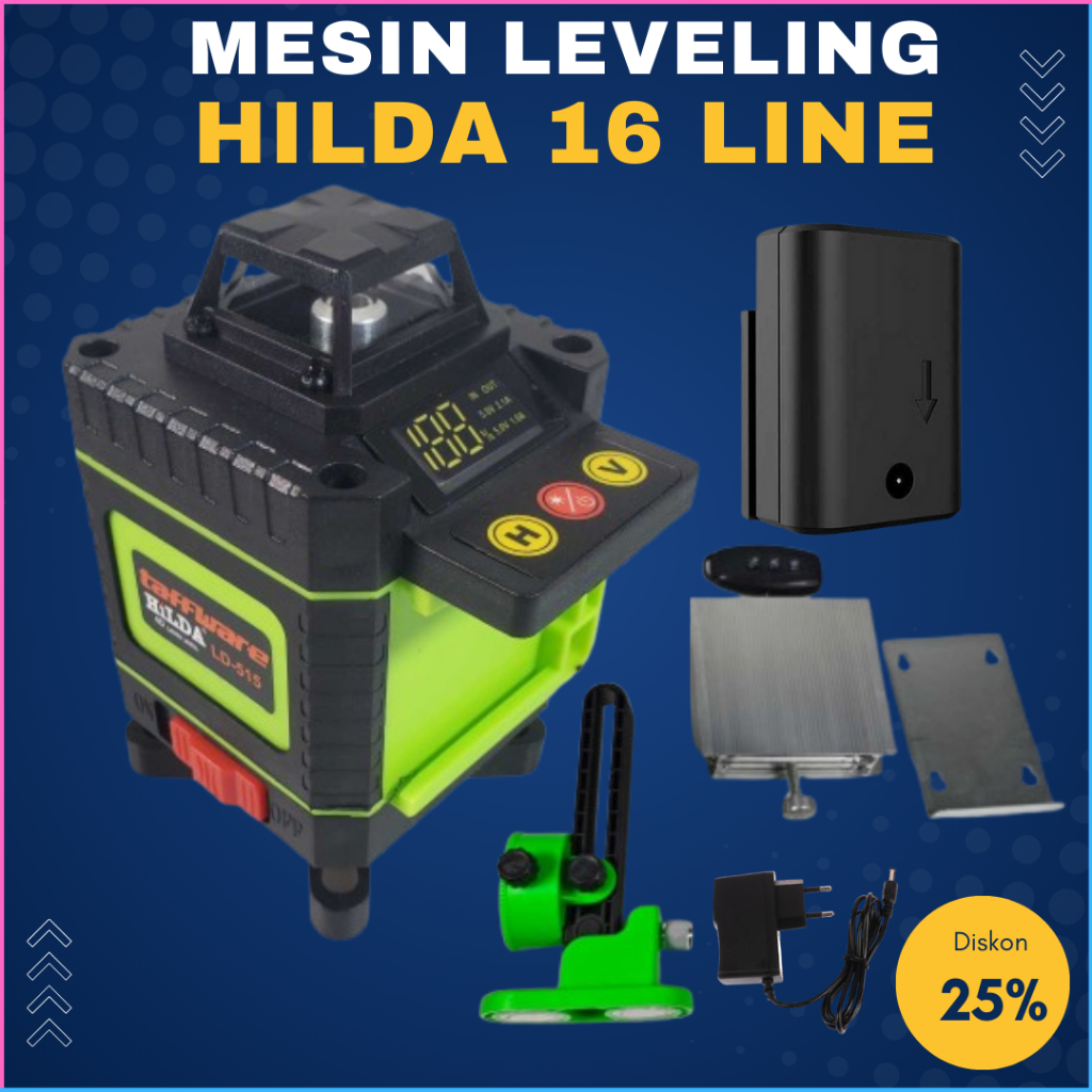 Bisa COD Hilda Laser Level 16 Lines Mesin Self Leveling Laser Sinar Hijau dengan Remot Laser Siku Wa