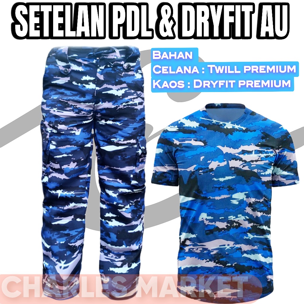 SETELAN CELANA PDL DAN  KAOS DRYFIT TNI AU - SETELAN KAOS TNI AU LORENG  - SETELAN KAOS LORENG TNI A