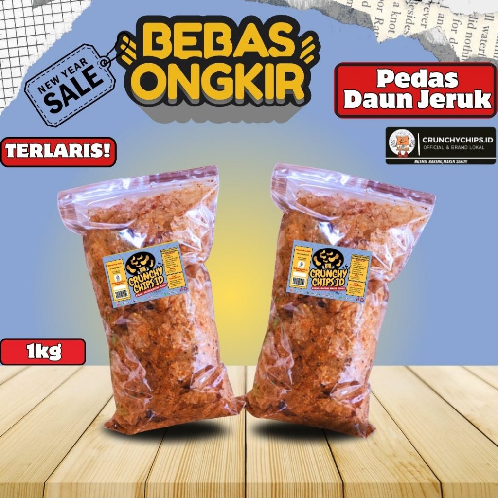 

CRUNCHYCHIPS Cemilan Kripik Kaca Kripca Beledag Kiloan Pedas Guri Daun Jeruk Nikmat Renyah Isi 1 kg