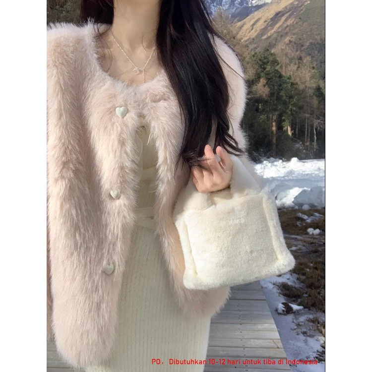 Pink Lamb Hair Coat Women's Autumn and Winter Fox Imitation Fur Short Long Sleeve Environmental Prot