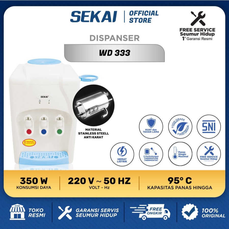 Sekai Water Dispenser WD 333 / Dispenser Air Galon 3in1