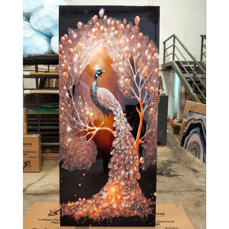 lukisan Porcelain Painting 5D Diamond Crystal lukisan gambar merak