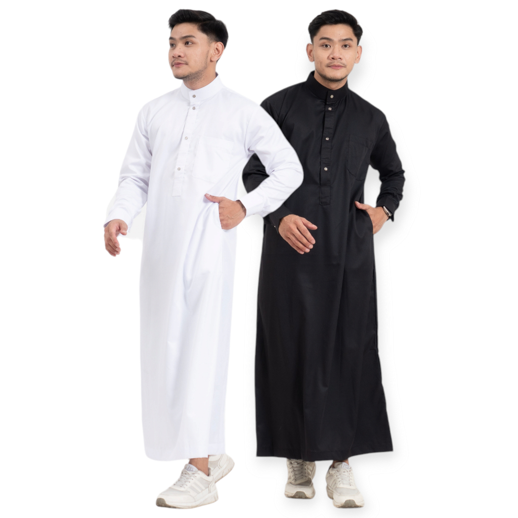 Jubah Slim Fit Dewasa Cowok Lengan Panjang Manset Baju Gamis Muslim Pria Ukuran M L XL Warna Hitam