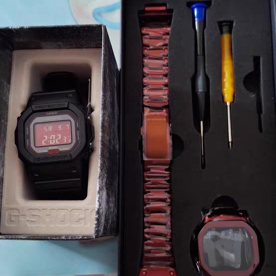 BNB Metal RED Bezel Bracelet G Shock DW 5600 Aftermarket