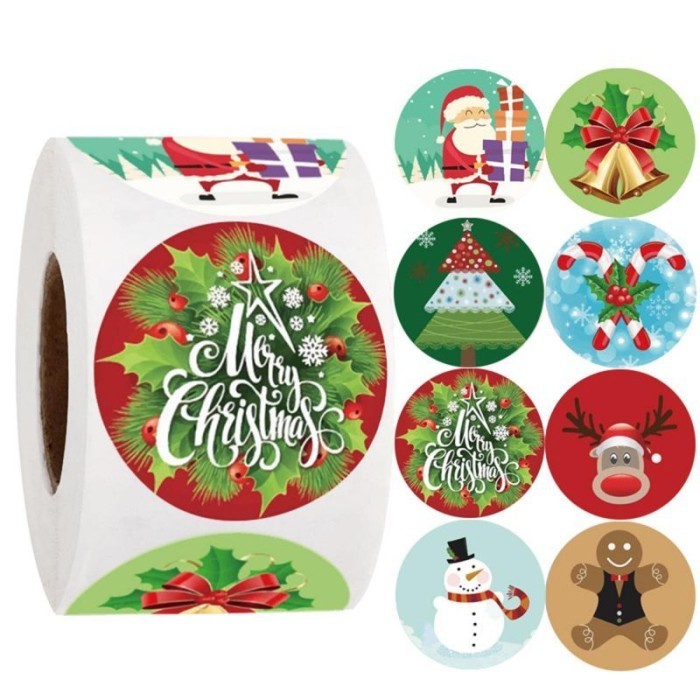 

500 Pcs Sticker Merry Christmas Stiker Roll Natal Untuk Kemasan dekorasi