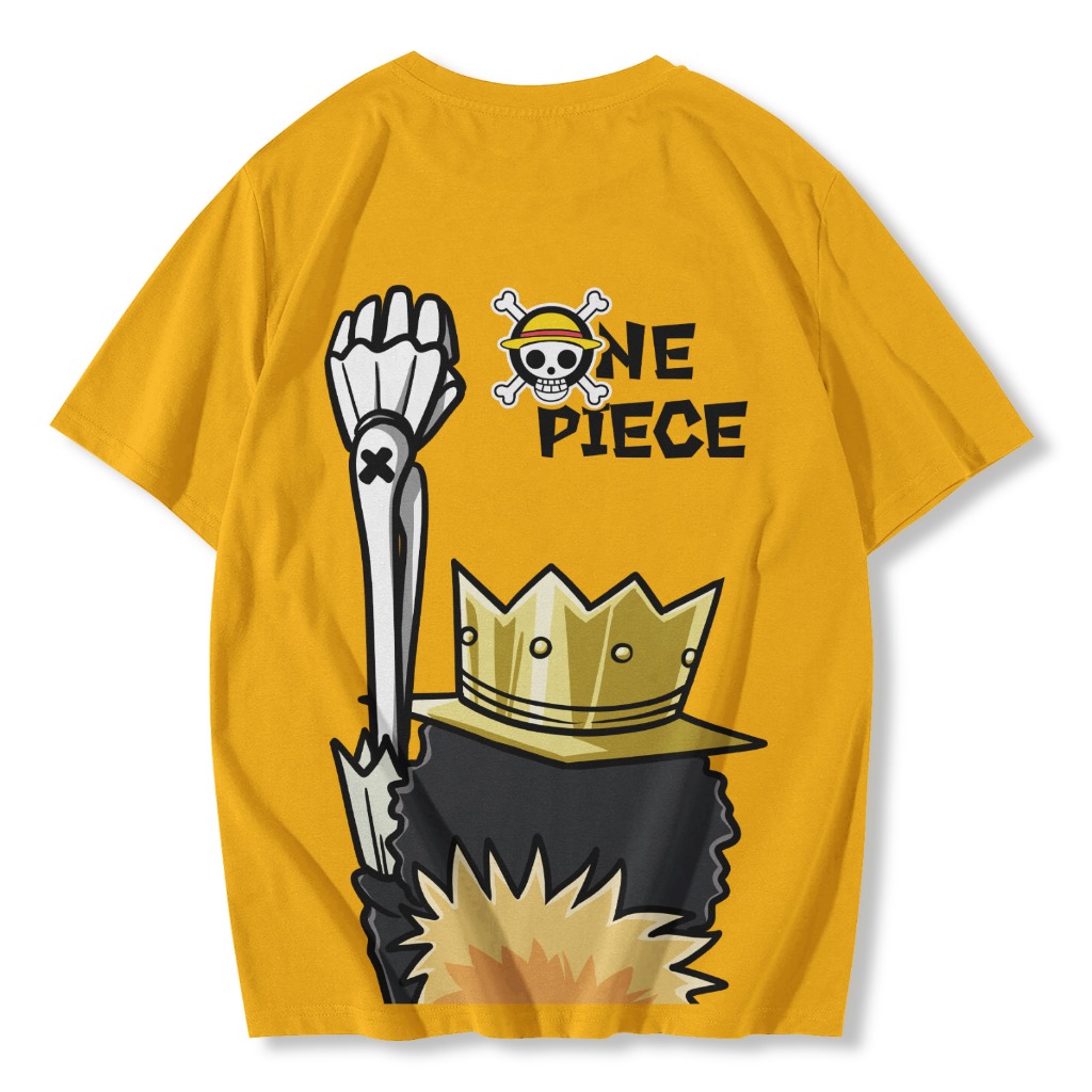 Kaos One Piece x Brook Kuning Gold Unisex T-Shirt Anime Manga Karakter Tengkorak Musisi Kapal Bajak 