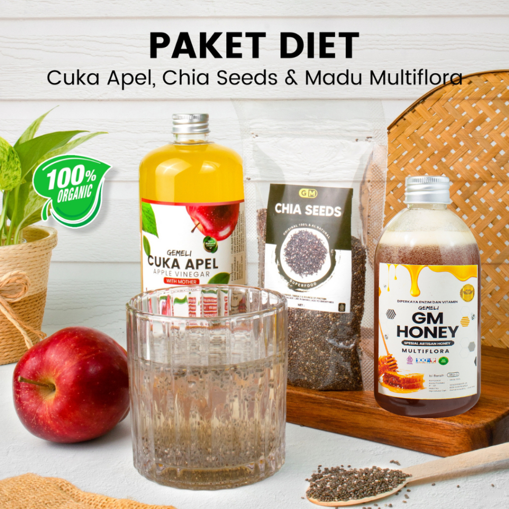 

Promo Paket Diet - Cuka Apel Original 500ml Madu Multiflora 350gr Chiaseed Premium 100gr