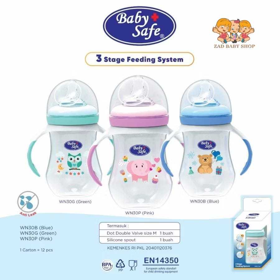Baby Safe 3 Stage Feeding System With Handle Botol Susu Bayi Dengan Pegangan 3 Tahapan Dot dan Spout