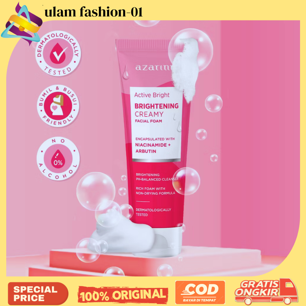 Azarine Active Bright - Brightening Creamy Facial Foam 50gr Pembersih Cuci Wajah Muka Facial Wash Me