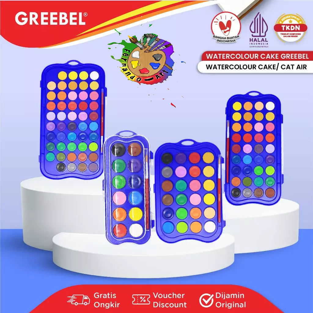 

BN - GREEBEL Cat Air Padat Cat Lukis Set Watercolor Cake 12/24/36/48 Warna