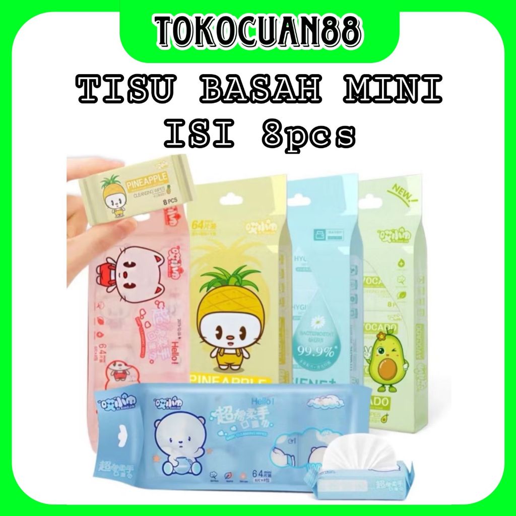 TISU BASAH MINI WET TISSUE 1 PAX ISI 8PCS / TISU BASAH PAX KECIL / TISU BASAH TRAVEL
