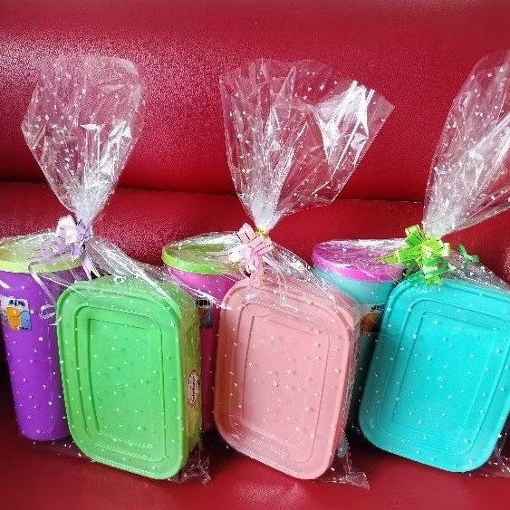 souvenir ulang tahun/souvenir ultah anak kotak makan happy 2 sekat + tumbler kiko