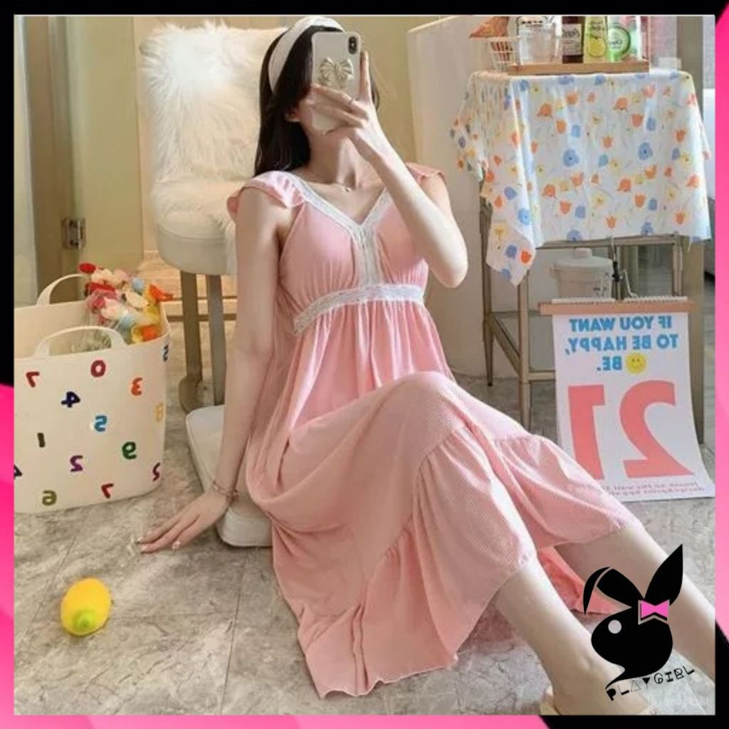 PLAYGIRL  Daster Longgar Korea Pakaian Wanita Baju Tidur Wanita Import Bahan Polyester Ukuran Fit To