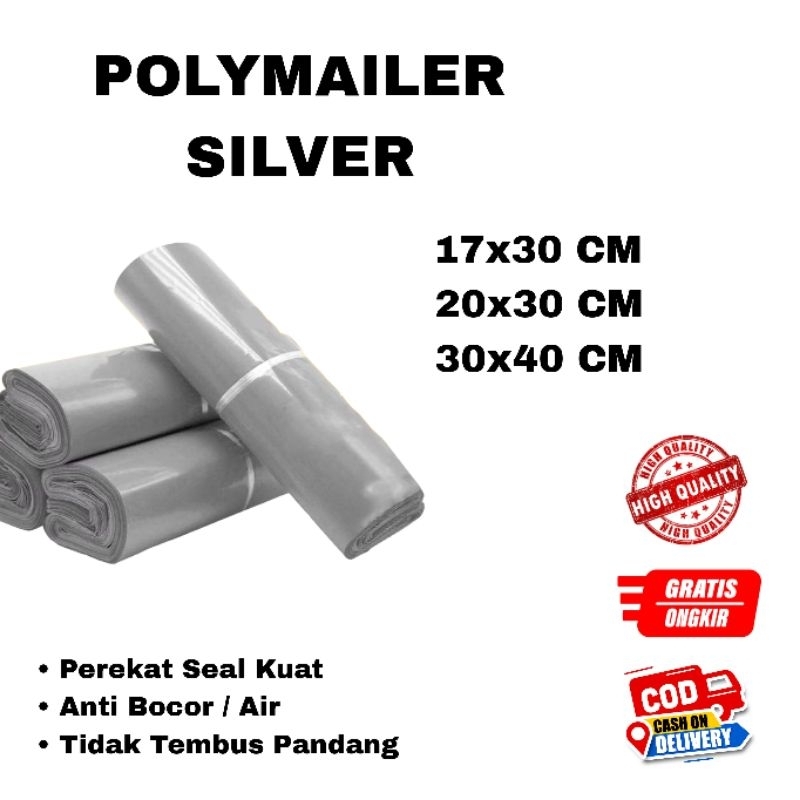 Plastik Polymailer Silver Berbagai Ukuran - packaging baju dll