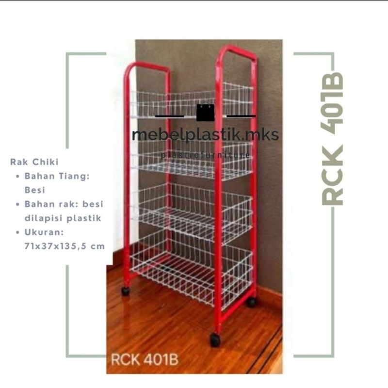 Rak Chiki Roda Susun 4 Minimalis/ Rak Jualan/ Rak Ciki Kerupuk RCK 401B