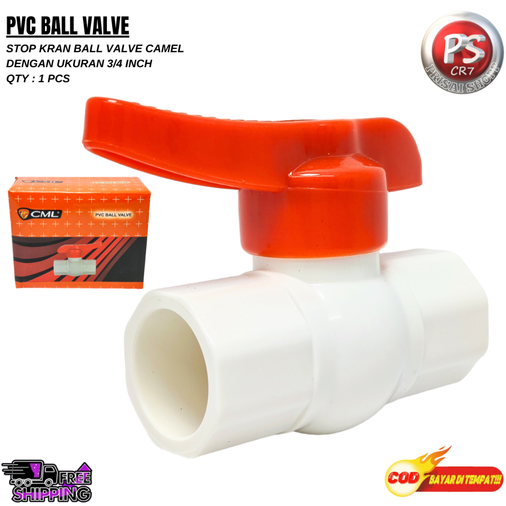 BALL VALVE CML 3/4''INCI PVC POLOS/STOP KRAN PVC POLOS MEREK CML 3/4''INCI DAN KUALITAS  TERBAIK PVC