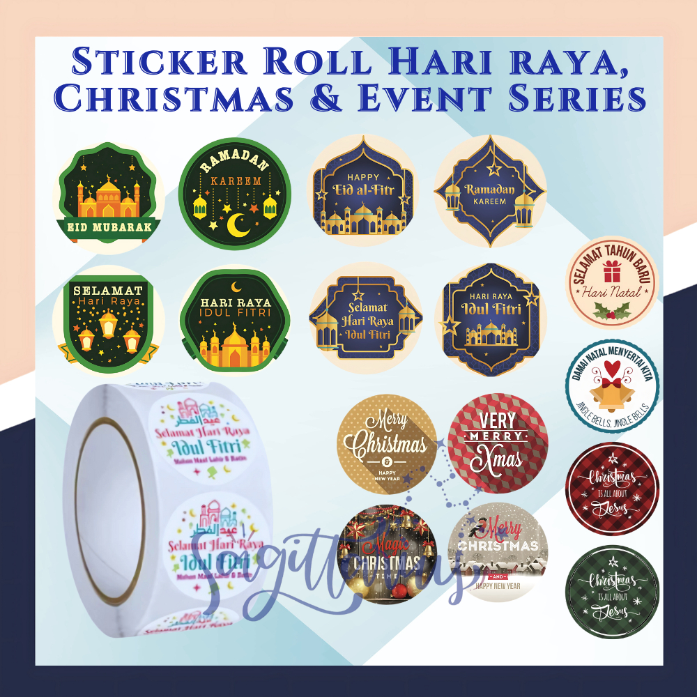 

1 Sticker Roll 500pcs Event Stiker Lebaran Idul Fitri Ramadhan Christmas Hampers Packing SS001 - SGR