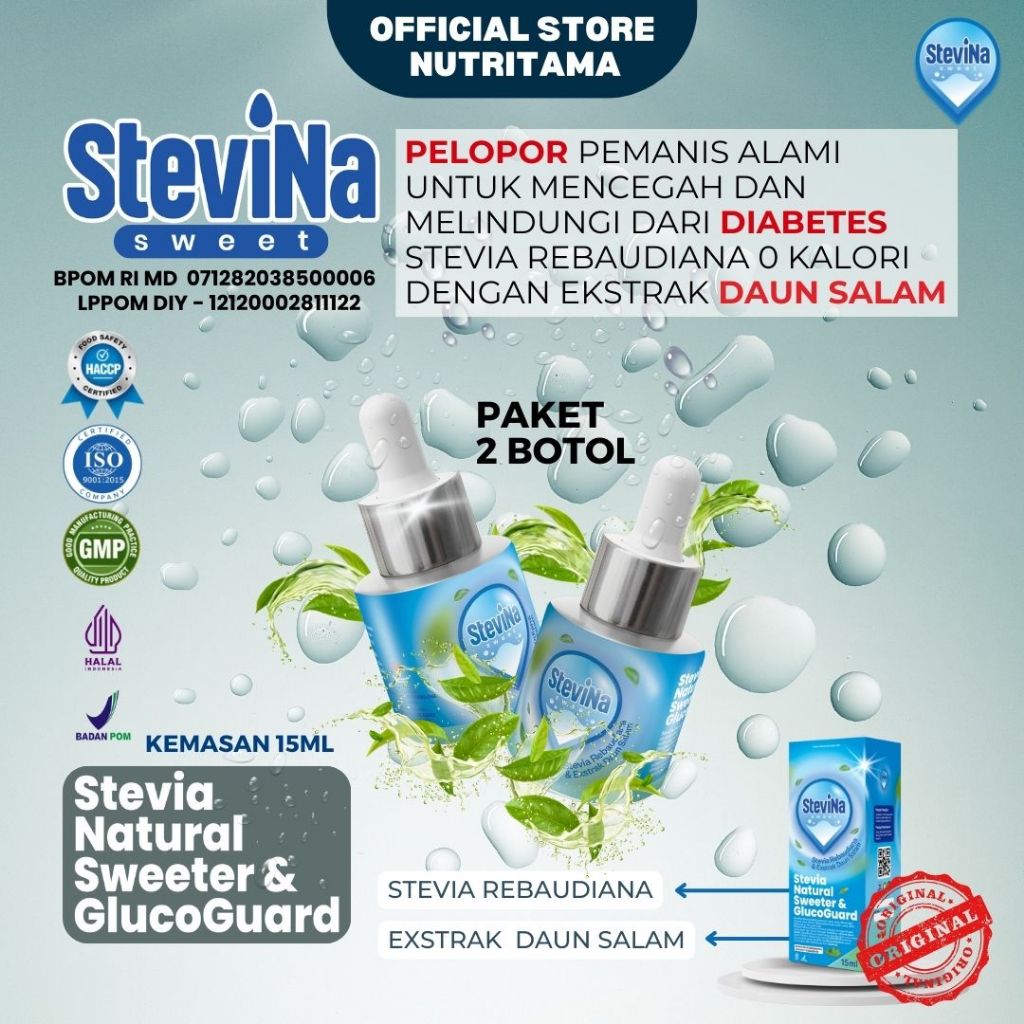 

Stevina Sweet Pemanis Alami 0 Kalori plus Herbal Daun salam Pengganti Gula membantu kadar gula tetap stabil Kemasan 2 botol 15ml/botol