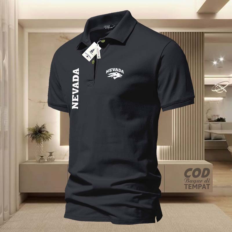 COD T-shrit POLO kerah Nevada Lengkung Kiri Kanan Putih Kaos Kerah Dewasa Shirt / Kaos Wangki Pria P
