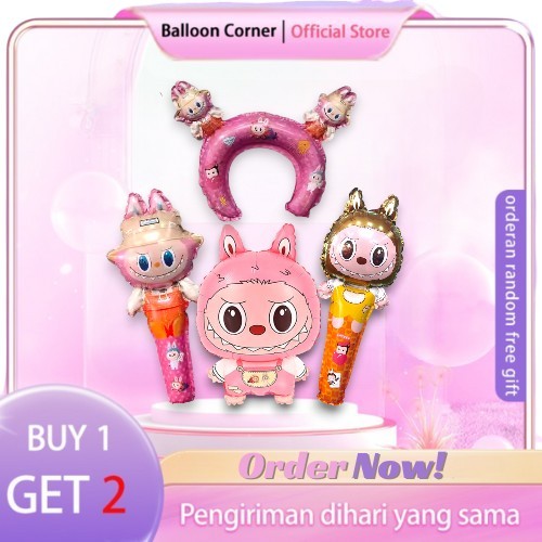 Balon Tongkat  Labubu / Balon Bando Labubu / Balon Pentungan Labubu / Balon Foil Karakter Jumbo Labu