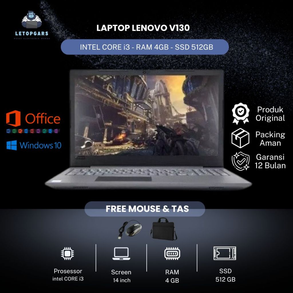 LAPTOP LENOVO V130 - INTEL CORE i3 - RAM 4GB - SSD 512GB
