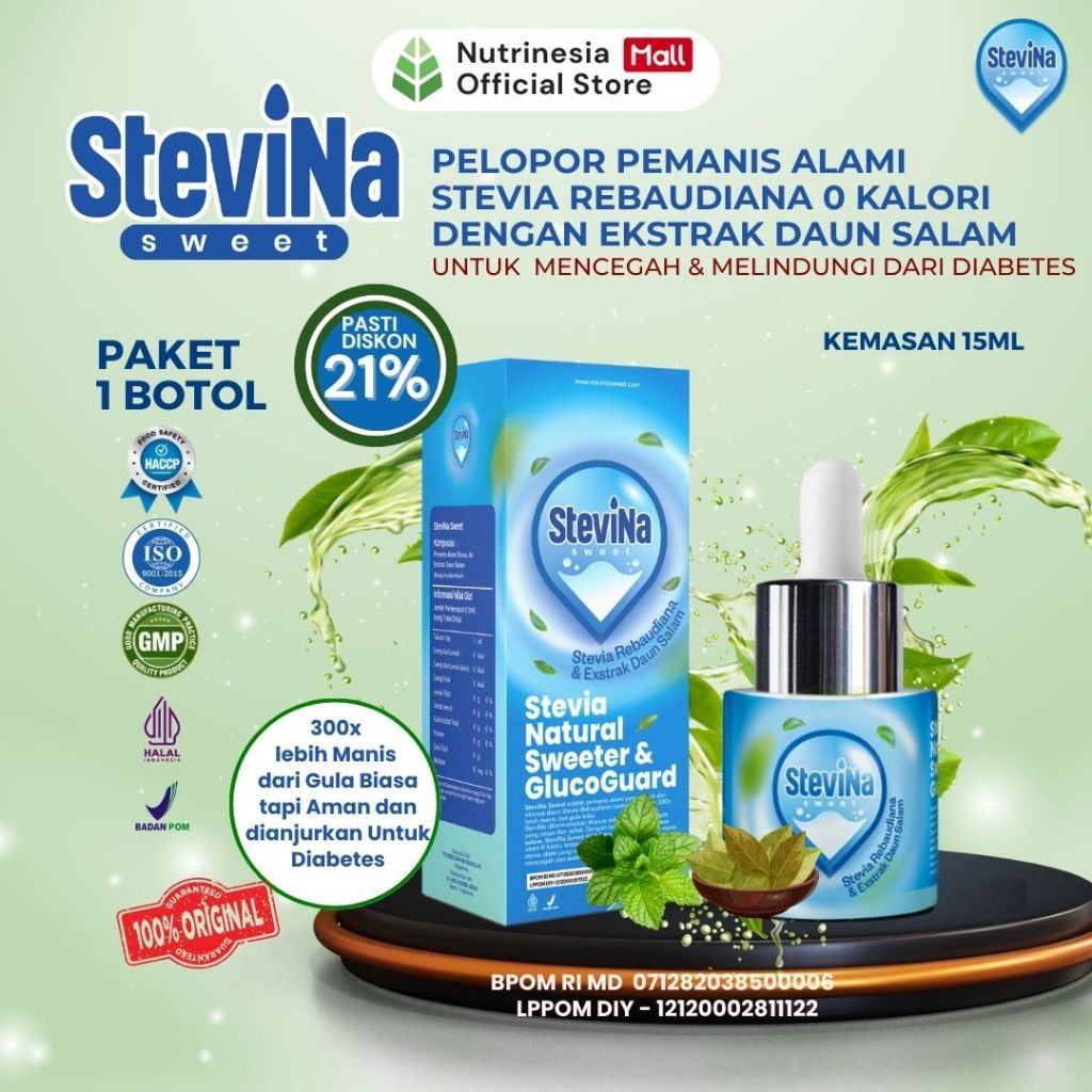 

Stevina Sweet Pemanis Alami 0 Kalori plus Herbal Daun salam Untuk Fungsi Insulin Pengganti Gula 1 Botol 15ml