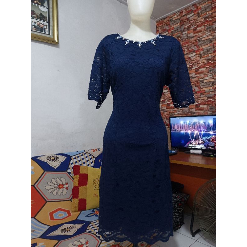 Dress Brokat Biru Dongker