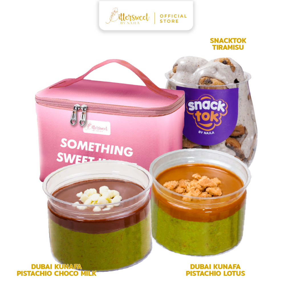 

[ Hampers Pink ] 2 Dubai Kunafa Pistachio ( Choco Milk + Lotus ) + Snacktok Tiramisu