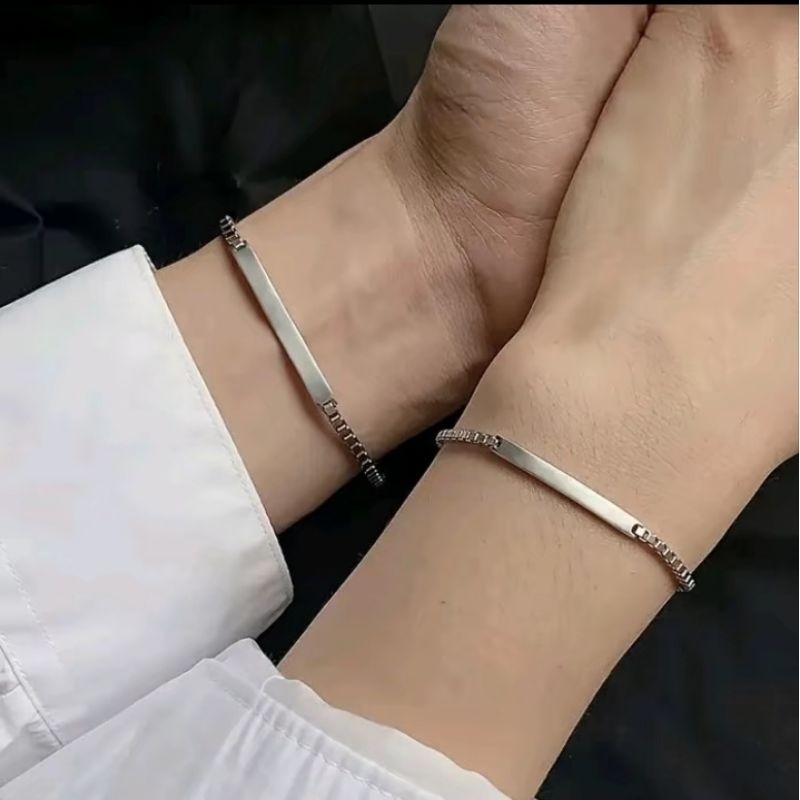 Gelang Titanium Model Italiano Plat Polos Warna Silver