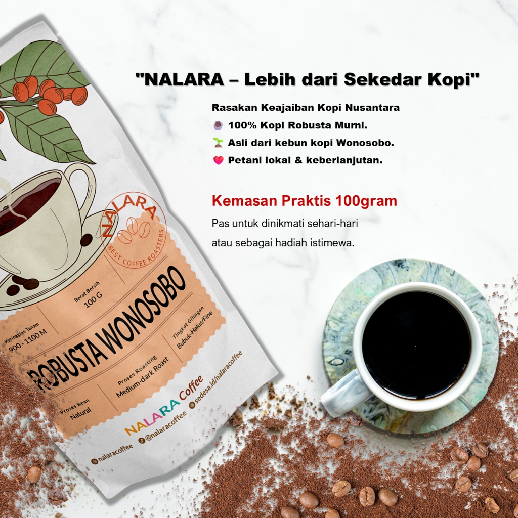 

Kopi Robusta Wonosobo 100 Gram - Kopi Bubuk Lokal Premium Nalara Coffee