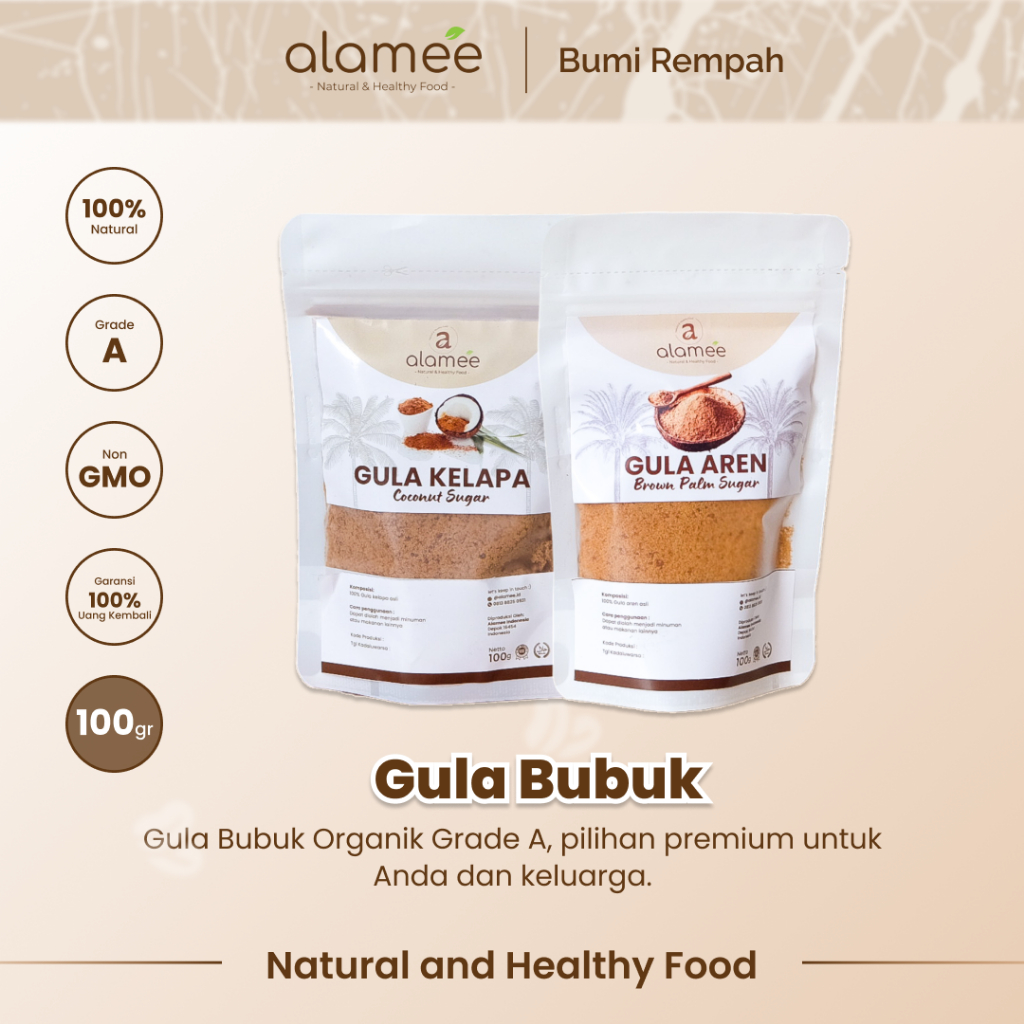 

ALAMEE Gula Semut Kelapa Aren Organik Asli Bubuk Coconut Sugar Premium Powder Natural Organik 100gr