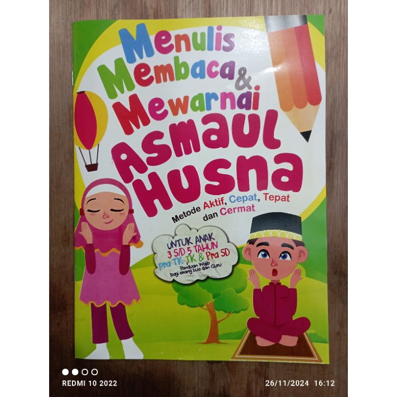 buku mewarnai dan menulis Asmaul Husna ukuran besar A4 hvs