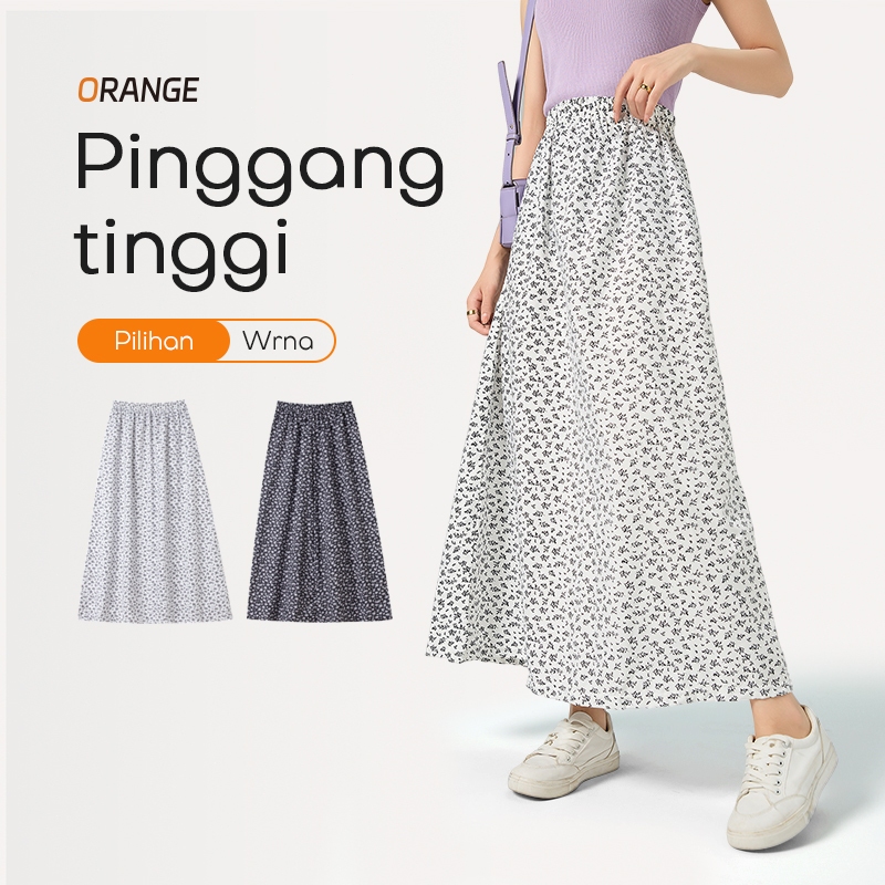 ORANGE ROK MOTIF BUNGA/ROK GAYA /ROK GAYA KOREA MOTIF BUNGA KOREA/LONGGAR