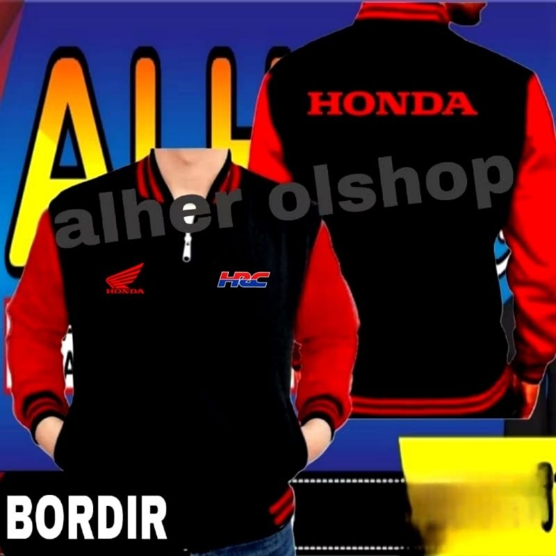 Jaket bordir Honda HRC jaket Honda HRC jaket varsity Honda HRC jaket baseball Honda HRC jaket kerja 