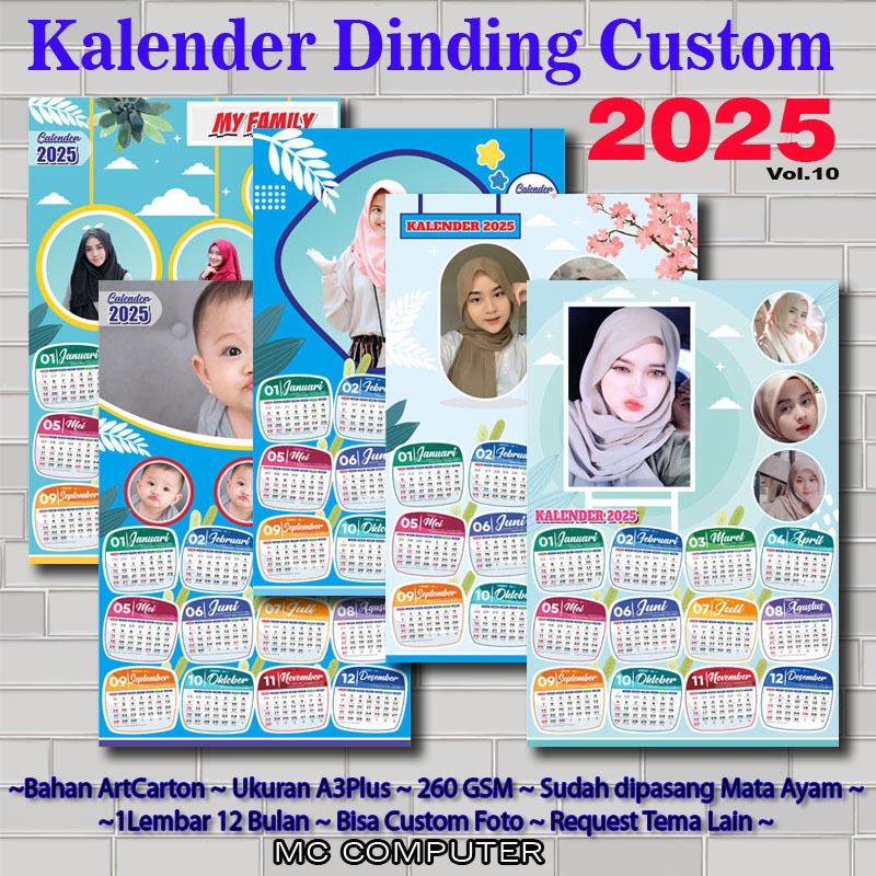 

Kalender 2025 Foto Sendiri Design Custom Ukuran 32x48cm Gantungan Eyelet K224