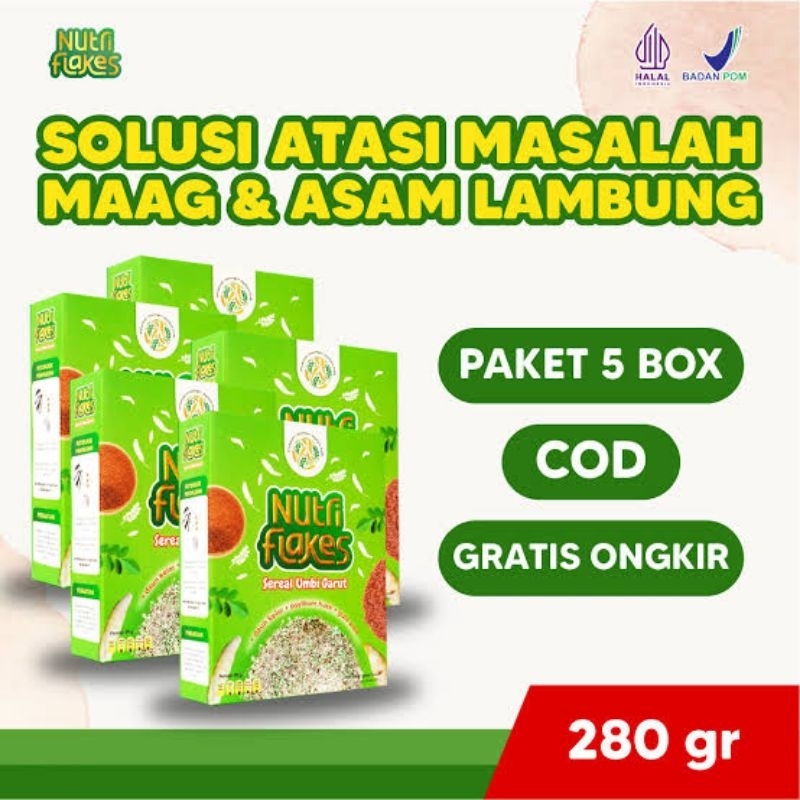 

NUTRIFLAKES PAKET 5 BOX ORIGINAL- MINUMAN SEREAL UMBI GARUT ASAM LAMBUNG MAGH MINGGAT