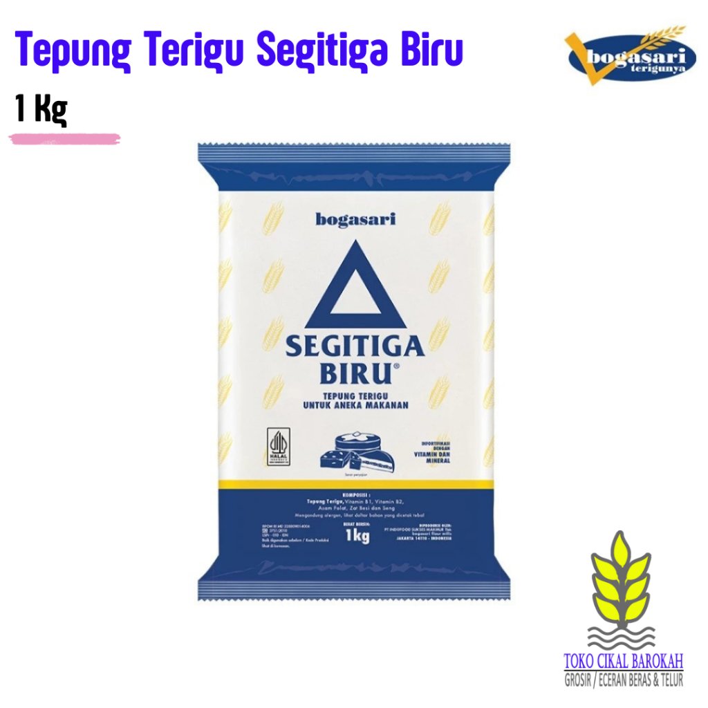 

Tepung Terigu Bogasari Segitiga Biru Bening 1 Kg