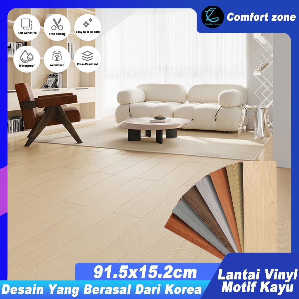 【Comfort Zone】 Perekat Vinyil Lantai Kayu PVC Ukuran 91.5cmX15.2cm / Lantai Vinyl Kayu Floor / PVC H