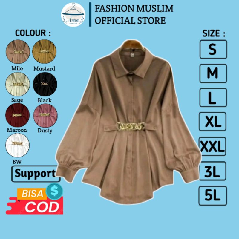 Melda Top - Kemeja Kerja Wanita Big Size - Size S M L XL XXL 3L 5L - Kemeja Polos Atasan Wanita - Bl