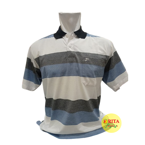 MODASPORT 08-569 Kaos Polo Kaos Kerah Kaos Pria Lengan Pendek Pakaian Pria terbaru Motif Salur Besar