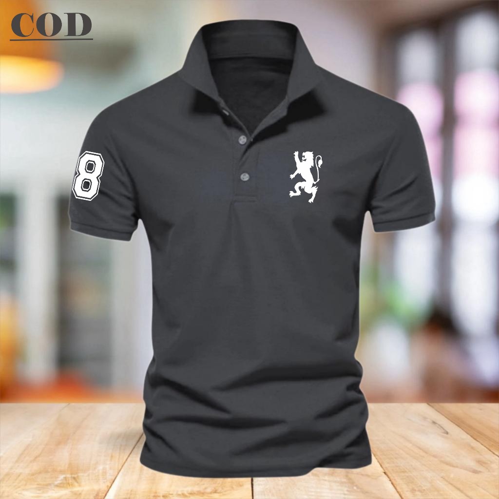 COD T-shirt Kaos Polo Kerah G10RDAN0 8 Text PUTIH Baju Polo Motif Giordano 8 Quality Premium Bahan P
